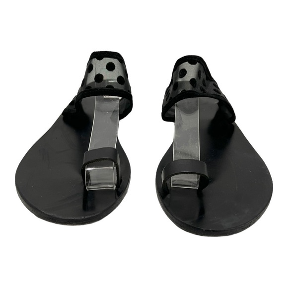 Ancient Greek Sandals Black Leather Sheer Polka Dot Toe Loop Slide Sandals 38 - Picture 2 of 14